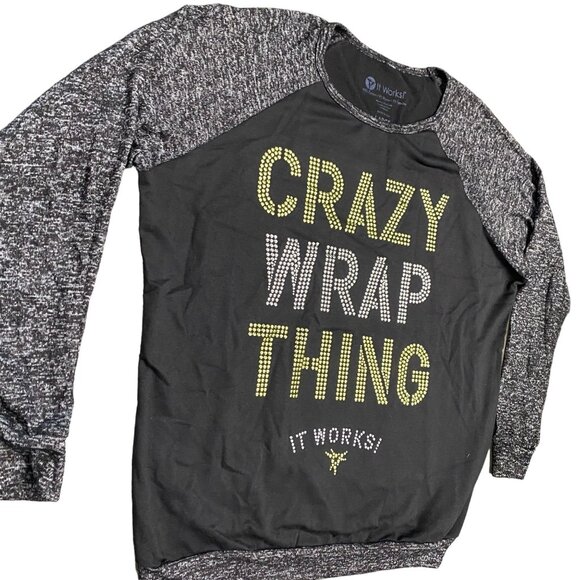 It Works! Distributor Shirt Womens L Crazy Wrap Thing Black Gray Raglan Sleeve - Picture 6 of 10